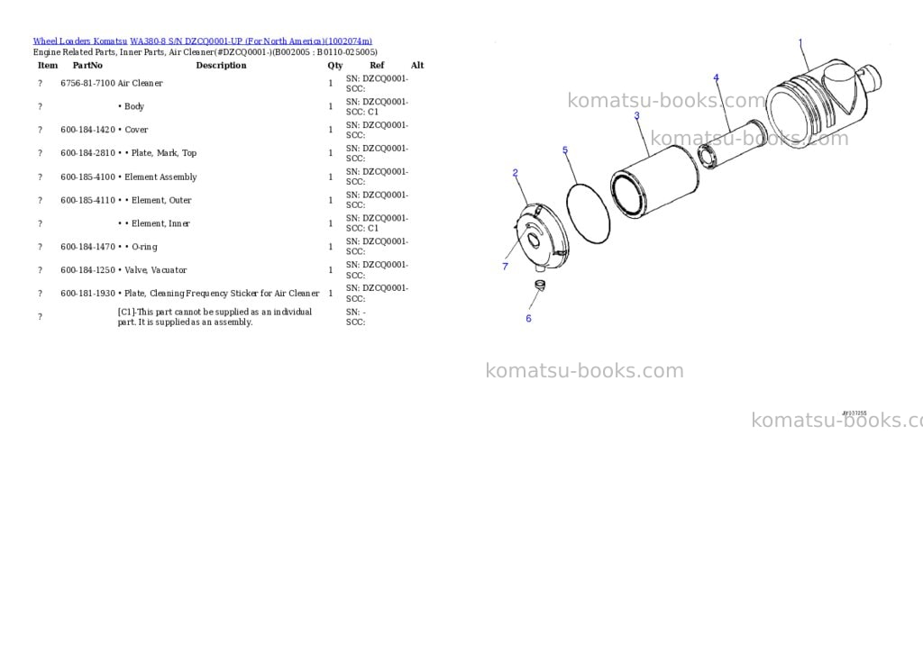 Komatsu WA380-8 S/N DZCQ0001-UP (For North America) Parts catalog cover Page 5 Komatsu WA380-8 S/N DZCQ0001-UP (For North America) Parts catalog cover Page 5