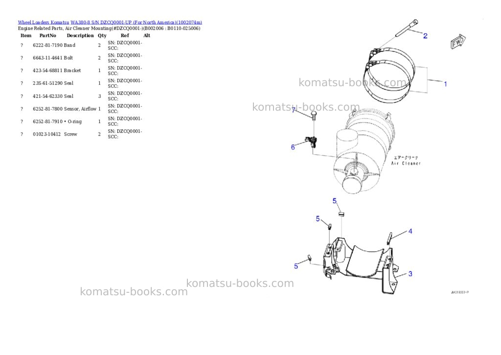 Komatsu WA380-8 S/N DZCQ0001-UP (For North America) Parts catalog cover Page 6 Komatsu WA380-8 S/N DZCQ0001-UP (For North America) Parts catalog cover Page 6