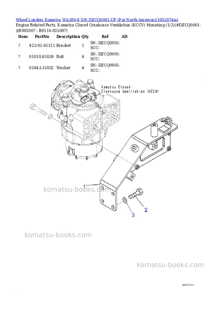 Komatsu WA380-8 S/N DZCQ0001-UP (For North America) Parts catalog cover Page 7 Komatsu WA380-8 S/N DZCQ0001-UP (For North America) Parts catalog cover Page 7