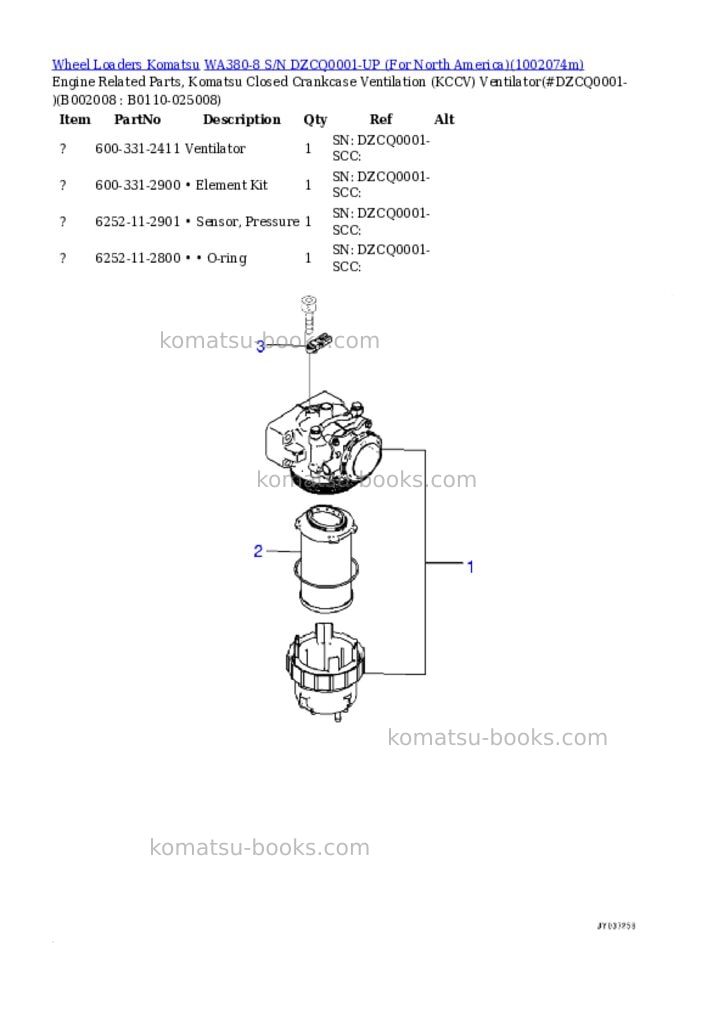 Komatsu WA380-8 S/N DZCQ0001-UP (For North America) Parts catalog cover Page 8 Komatsu WA380-8 S/N DZCQ0001-UP (For North America) Parts catalog cover Page 8