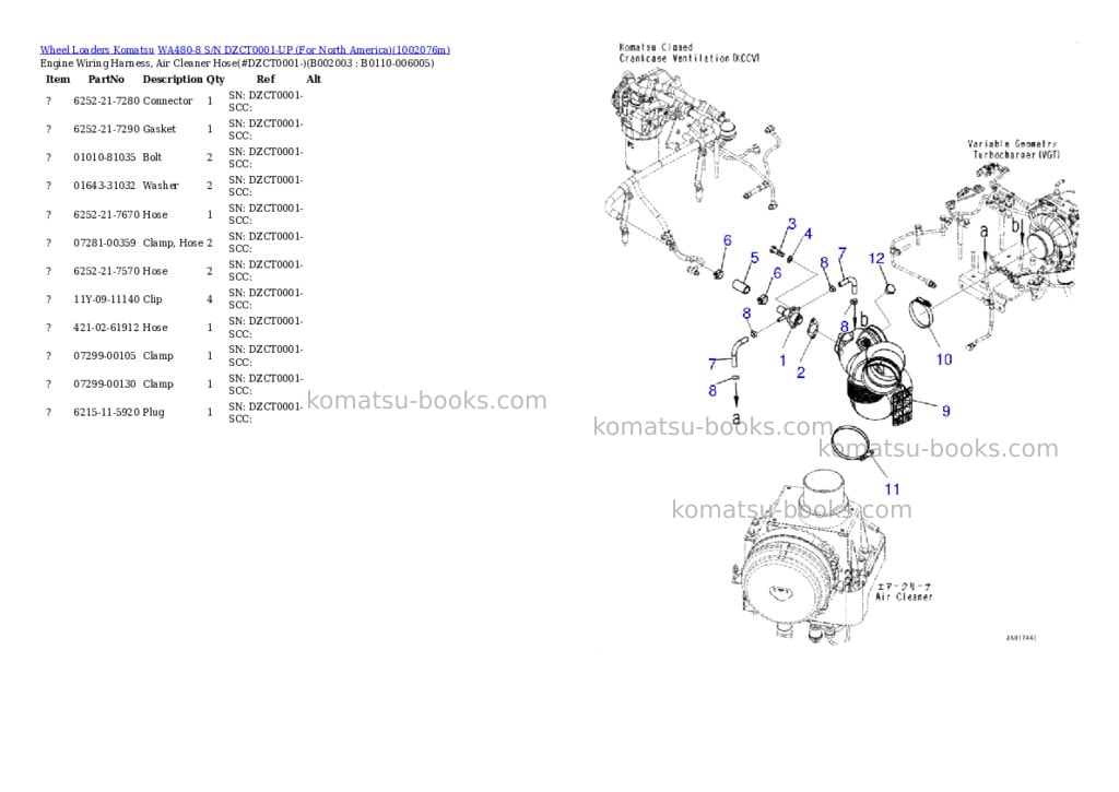 Komatsu WA480-8 S/N DZCT0001-UP (For North America) Parts catalog cover Page 3 Komatsu WA480-8 S/N DZCT0001-UP (For North America) Parts catalog cover Page 3
