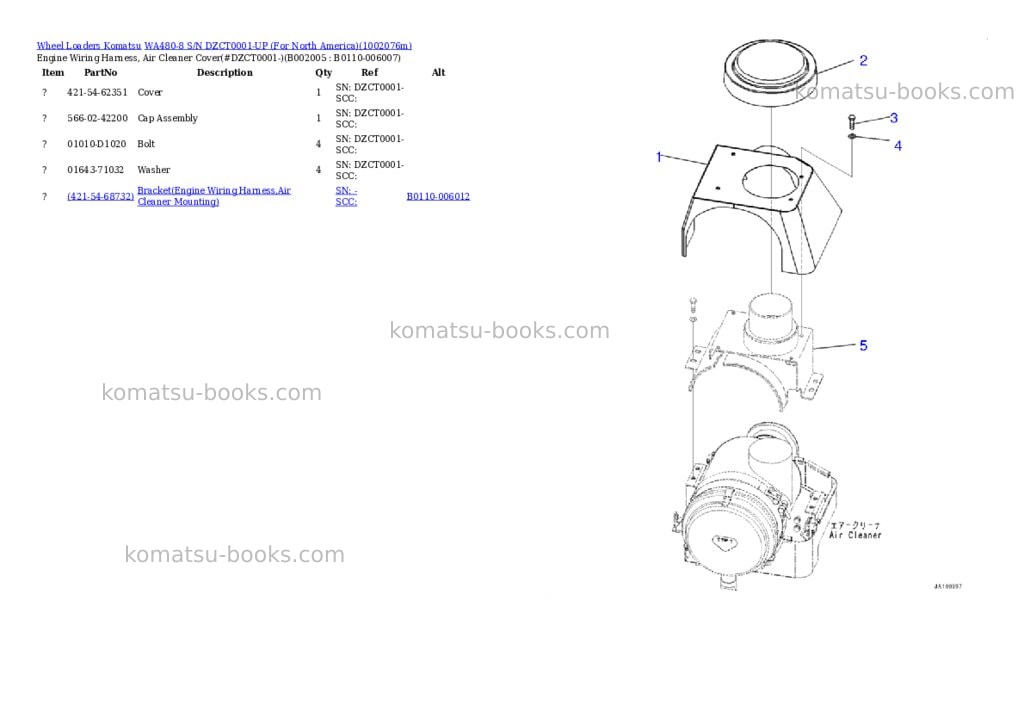 Komatsu WA480-8 S/N DZCT0001-UP (For North America) Parts catalog cover Page 5 Komatsu WA480-8 S/N DZCT0001-UP (For North America) Parts catalog cover Page 5