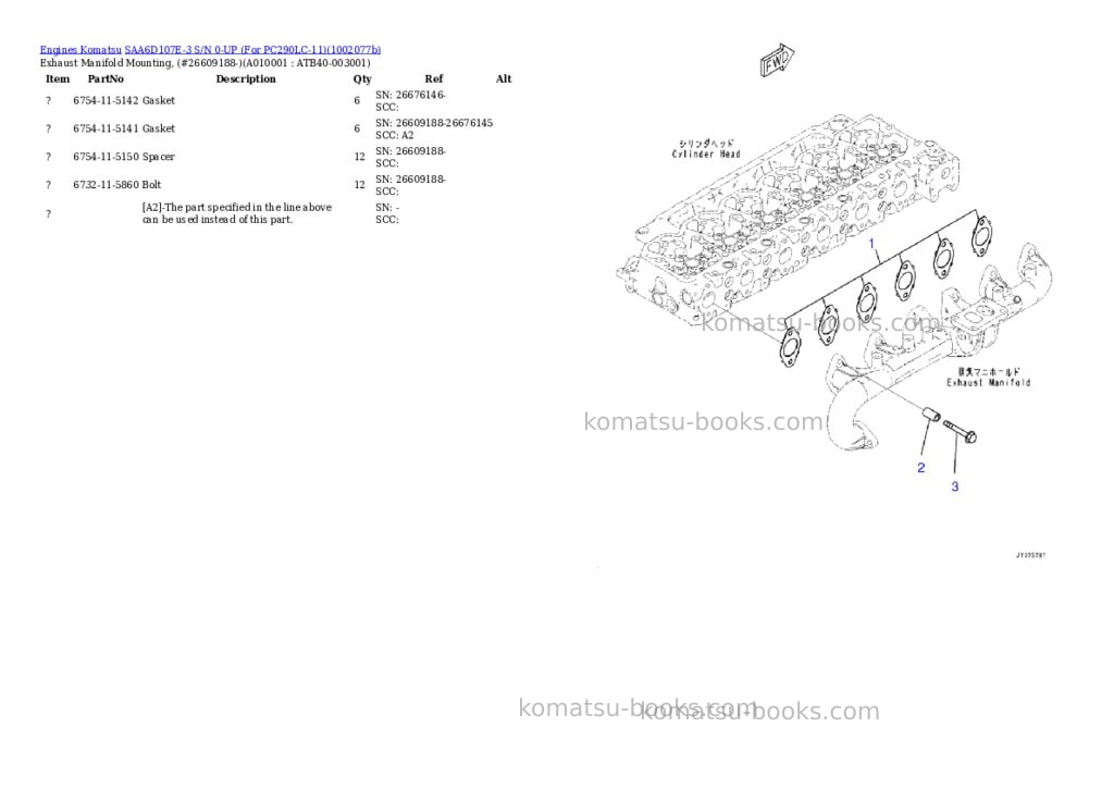 Komatsu SAA6D107E-3 S/N 0-UP (For PC290LC-11) Parts catalog cover Page 10