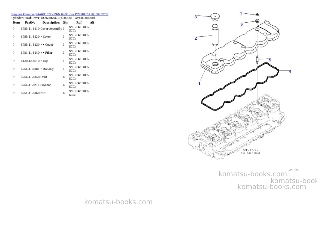 Komatsu SAA6D107E-3 S/N 0-UP (For PC290LC-11) Parts catalog cover Page 2