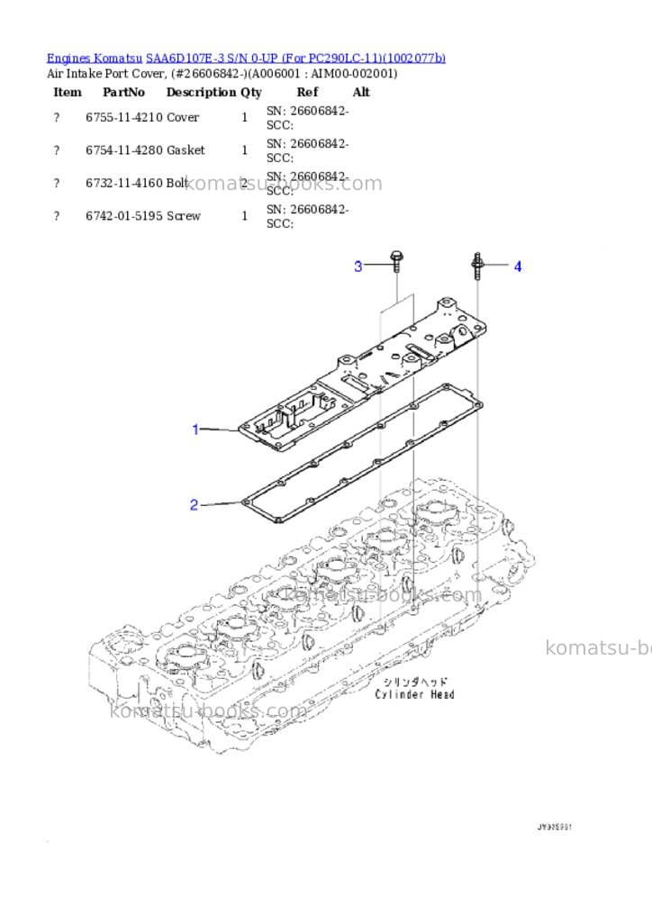 Komatsu SAA6D107E-3 S/N 0-UP (For PC290LC-11) Parts catalog cover Page 6