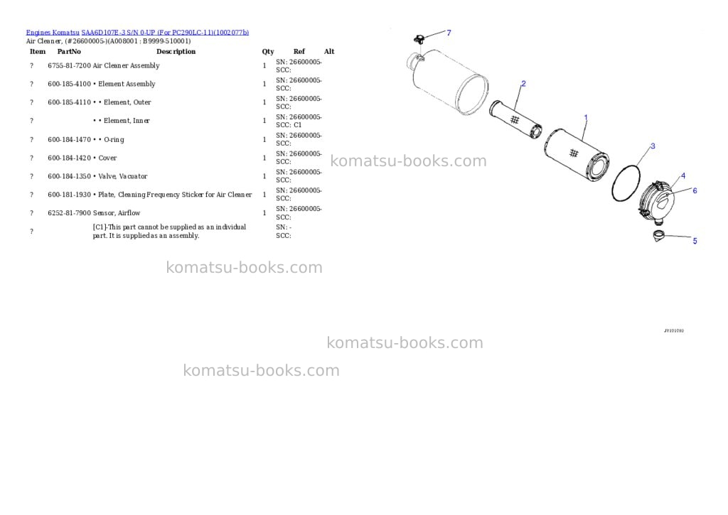 Komatsu SAA6D107E-3 S/N 0-UP (For PC290LC-11) Parts catalog cover Page 8