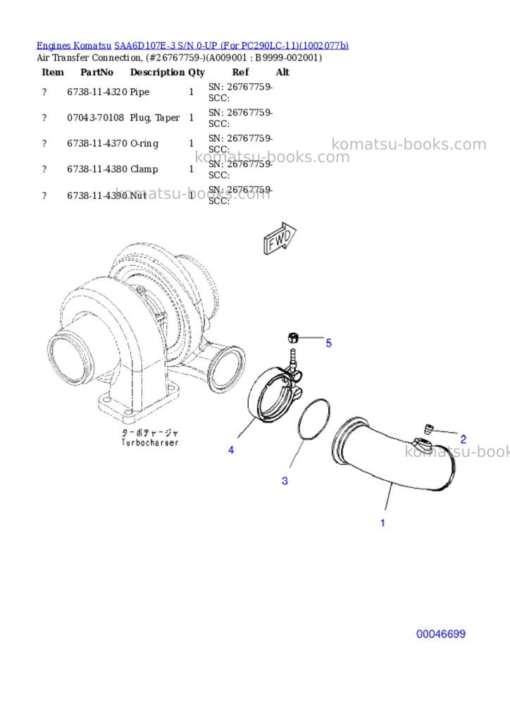 Komatsu SAA6D107E-3 S/N 0-UP (For PC290LC-11) Parts catalog cover Page 9