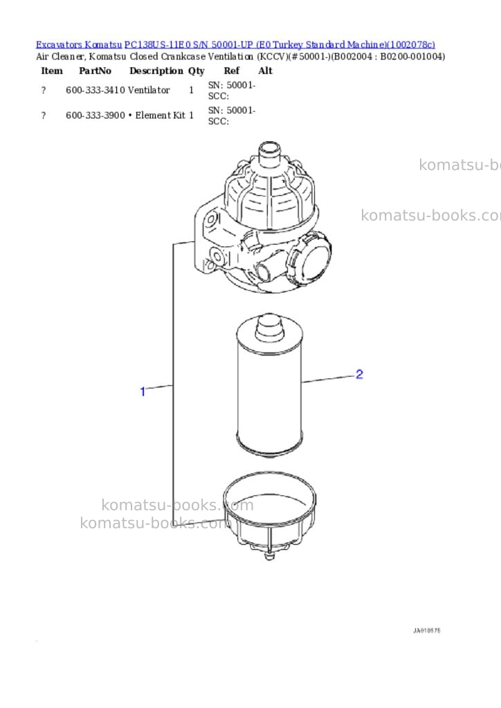 Komatsu PC138US-11E0 S/N 50001-UP (E0 Turkey Standard Machine) Parts catalog cover Page 7