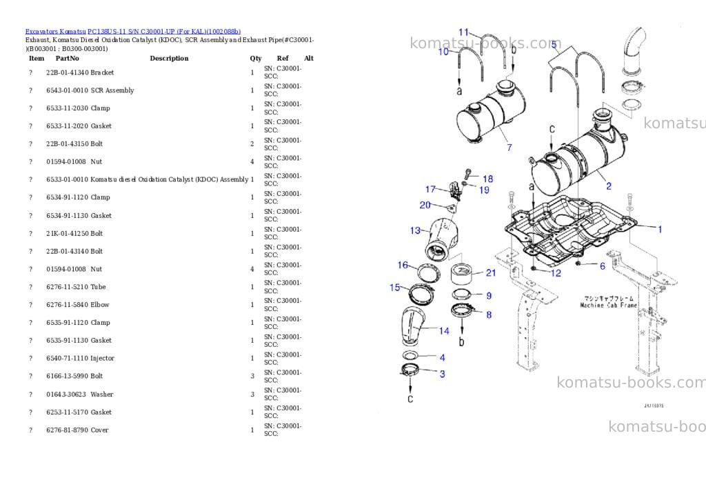 Komatsu PC138US-11 S/N C30001-UP (For KAL) Parts catalog cover Page 10