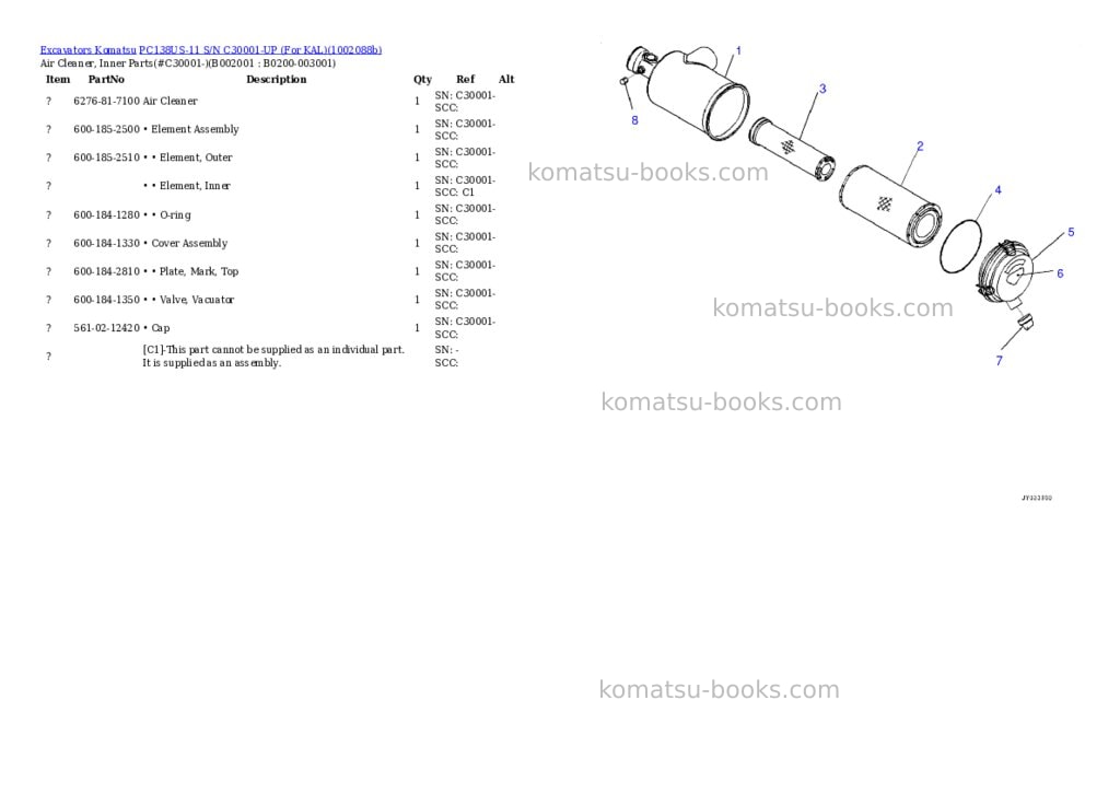 Komatsu PC138US-11 S/N C30001-UP (For KAL) Parts catalog cover Page 5