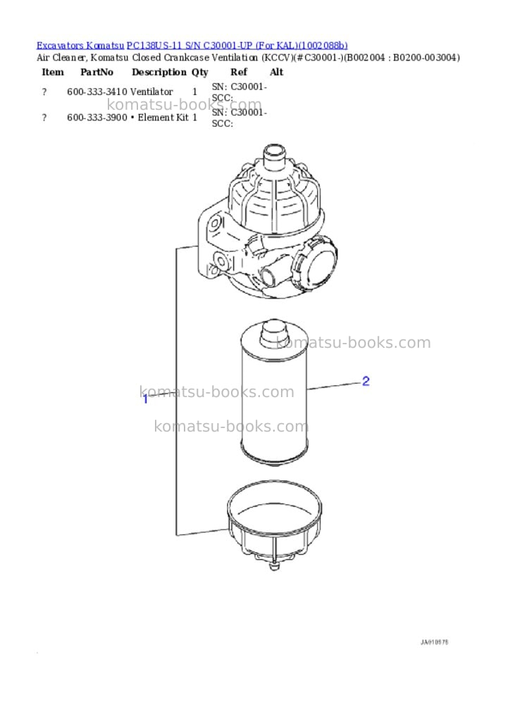 Komatsu PC138US-11 S/N C30001-UP (For KAL) Parts catalog cover Page 8
