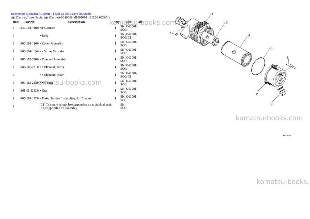 Komatsu PC88MR-11 S/N C40001-UP Parts catalog cover Page 2 Komatsu PC88MR-11 S/N C40001-UP Parts catalog cover Page 2