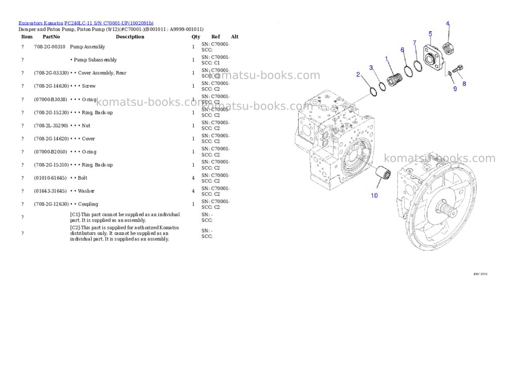 Komatsu PC240LC-11 S/N C70001-UP Parts catalog cover Page 10 Komatsu PC240LC-11 S/N C70001-UP Parts catalog cover Page 10