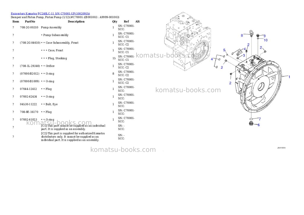 Komatsu PC240LC-11 S/N C70001-UP Parts catalog cover Page 2 Komatsu PC240LC-11 S/N C70001-UP Parts catalog cover Page 2