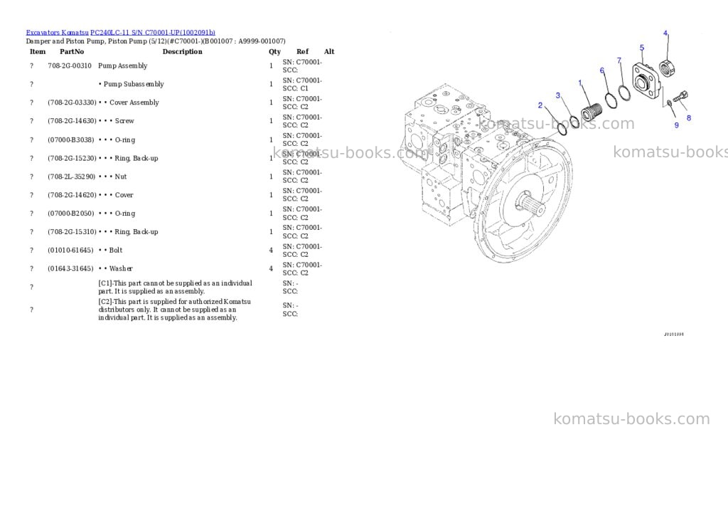 Komatsu PC240LC-11 S/N C70001-UP Parts catalog cover Page 6 Komatsu PC240LC-11 S/N C70001-UP Parts catalog cover Page 6