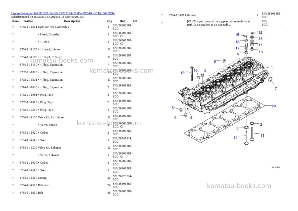 Komatsu SAA6D107E-3A S/N 26717264-UP (For PC240LC-11) Parts catalog cover