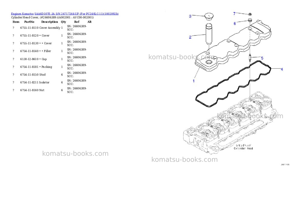 Komatsu SAA6D107E-3A S/N 26717264-UP (For PC240LC-11) Parts catalog cover Page 2