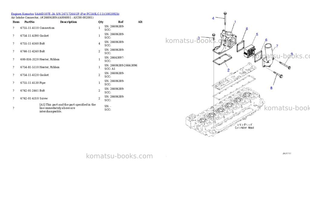 Komatsu SAA6D107E-3A S/N 26717264-UP (For PC240LC-11) Parts catalog cover Page 6