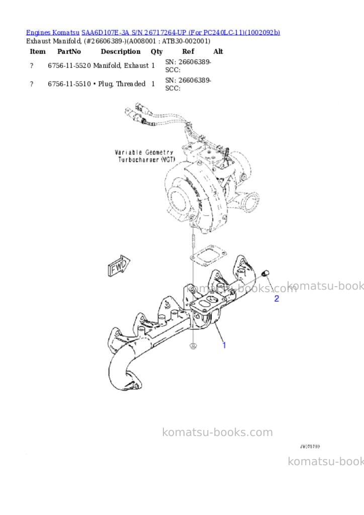 Komatsu SAA6D107E-3A S/N 26717264-UP (For PC240LC-11) Parts catalog cover Page 8