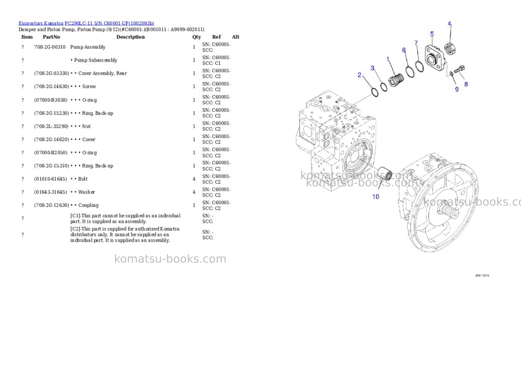 Komatsu PC290LC-11 S/N C60001-UP Parts catalog cover Page 10 Komatsu PC290LC-11 S/N C60001-UP Parts catalog cover Page 10