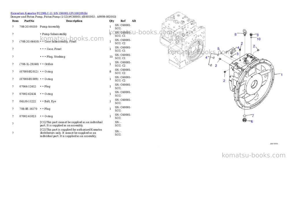 Komatsu PC290LC-11 S/N C60001-UP Parts catalog cover Page 2 Komatsu PC290LC-11 S/N C60001-UP Parts catalog cover Page 2