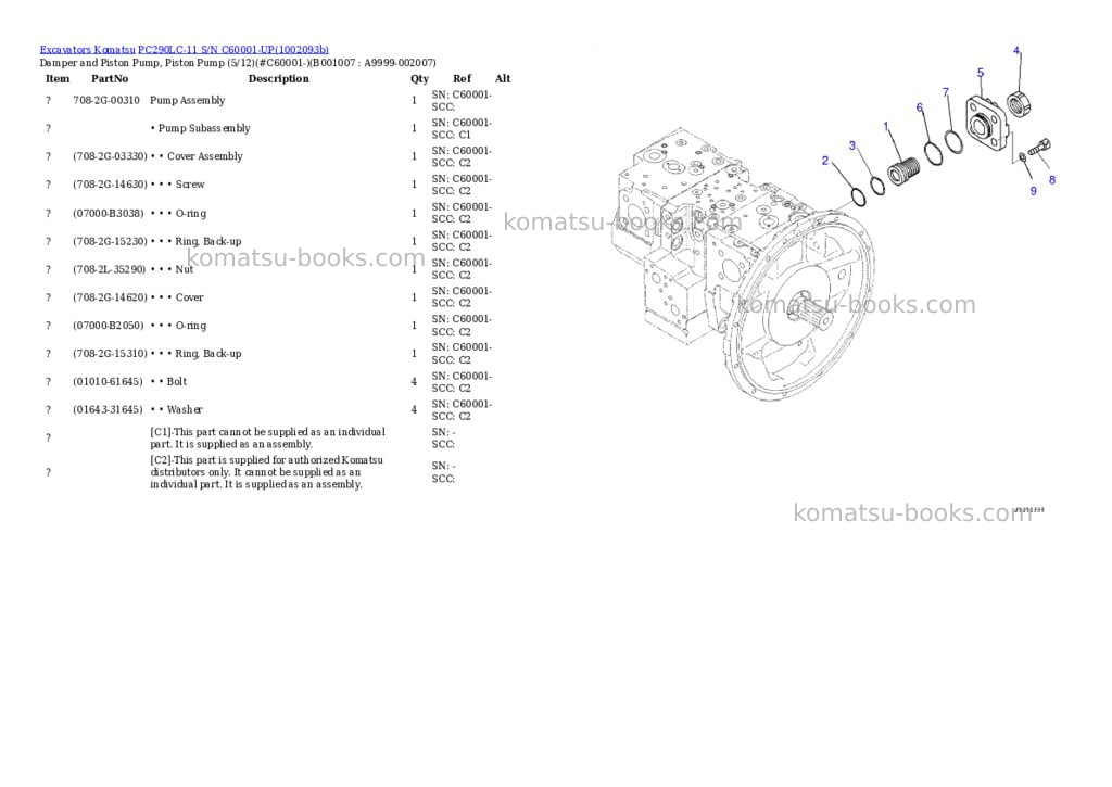 Komatsu PC290LC-11 S/N C60001-UP Parts catalog cover Page 6 Komatsu PC290LC-11 S/N C60001-UP Parts catalog cover Page 6