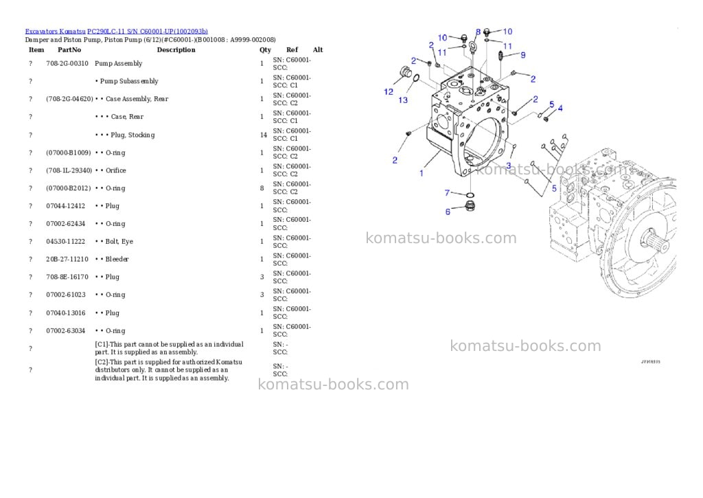 Komatsu PC290LC-11 S/N C60001-UP Parts catalog cover Page 7 Komatsu PC290LC-11 S/N C60001-UP Parts catalog cover Page 7