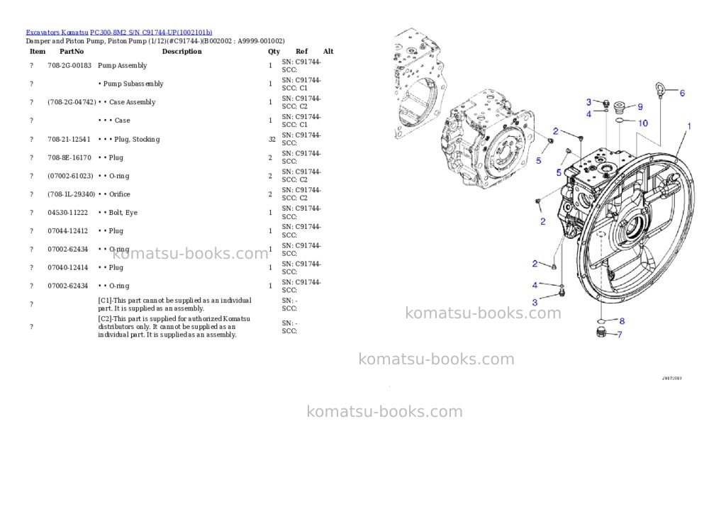 Komatsu PC300-8M2 S/N C91744-UP Parts catalog cover Page 2 Komatsu PC300-8M2 S/N C91744-UP Parts catalog cover Page 2