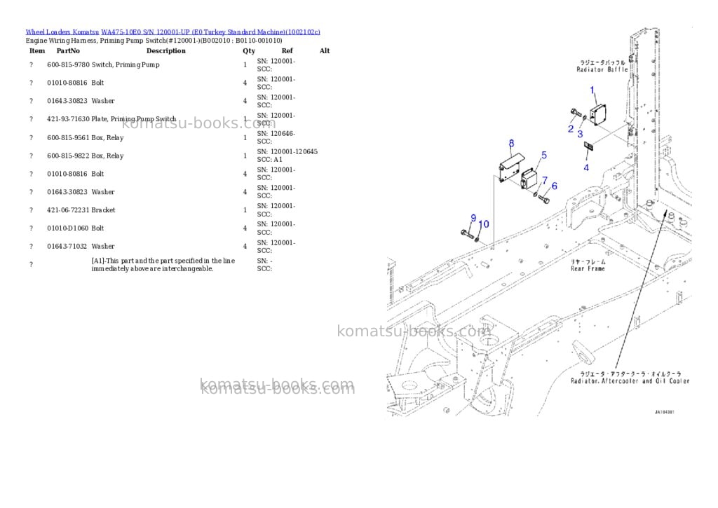 Komatsu WA475-10E0 S/N 120001-UP (E0 Turkey Standard Machine) Parts catalog cover Page 10