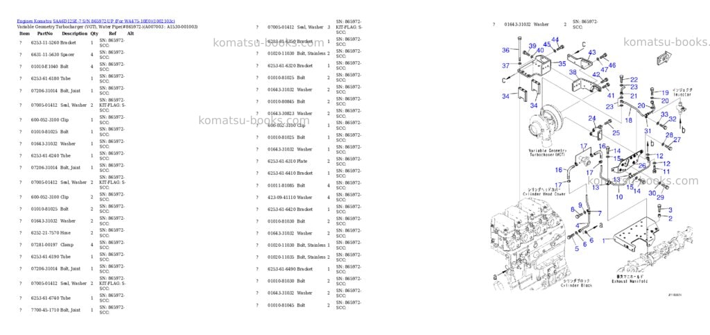 Komatsu SAA6D125E-7 S/N 865972-UP (For WA475-10E0) Parts catalog cover