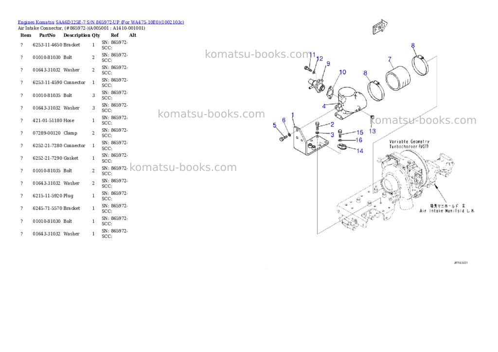 Komatsu SAA6D125E-7 S/N 865972-UP (For WA475-10E0) Parts catalog cover Page 5
