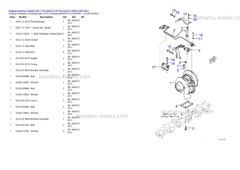 Komatsu SAA6D125E-7 S/N 865972-UP (For WA475-10E0) Parts catalog cover Page 7