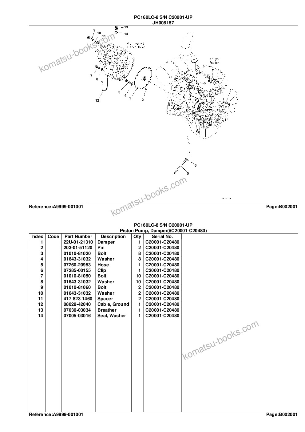Komatsu PC160LC-8 S/N C20001-UP Parts catalog cover Page 6 Komatsu PC160LC-8 S/N C20001-UP Parts catalog cover Page 6