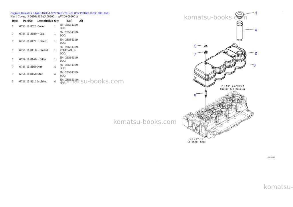 Komatsu SAA4D107E-1 S/N 26527701-UP (For PC160LC-8) Parts catalog cover Page 2