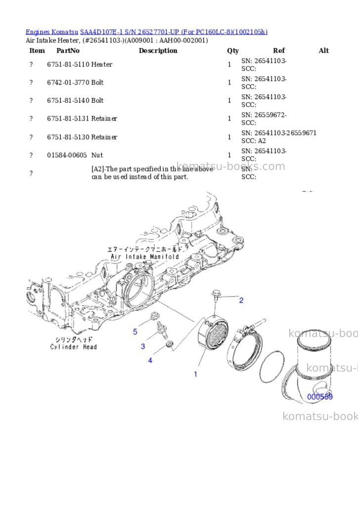 Komatsu SAA4D107E-1 S/N 26527701-UP (For PC160LC-8) Parts catalog cover Page 8