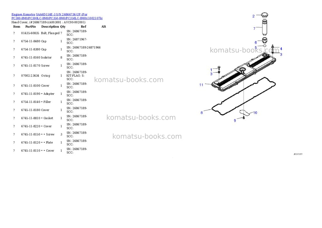 Komatsu SAA6D114E-3 S/N 26866736-UP (For PC300-8M0/PC300LC-8M0/PC350-8M0/PC350LC-8M0) Parts catalog cover Komatsu SAA6D114E-3 S/N 26866736-UP (For PC300-8M0/PC300LC-8M0/PC350-8M0/PC350LC-8M0) Parts catalog cover