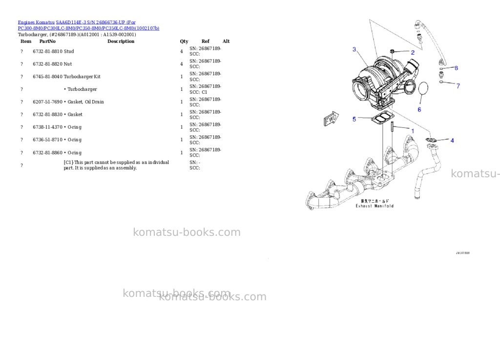 Komatsu SAA6D114E-3 S/N 26866736-UP (For PC300-8M0/PC300LC-8M0/PC350-8M0/PC350LC-8M0) Parts catalog cover Page 10 Komatsu SAA6D114E-3 S/N 26866736-UP (For PC300-8M0/PC300LC-8M0/PC350-8M0/PC350LC-8M0) Parts catalog cover Page 10