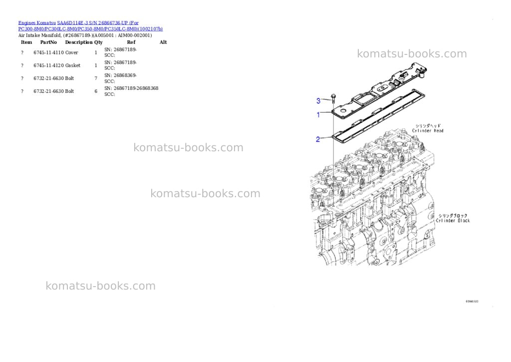 Komatsu SAA6D114E-3 S/N 26866736-UP (For PC300-8M0/PC300LC-8M0/PC350-8M0/PC350LC-8M0) Parts catalog cover Page 3 Komatsu SAA6D114E-3 S/N 26866736-UP (For PC300-8M0/PC300LC-8M0/PC350-8M0/PC350LC-8M0) Parts catalog cover Page 3