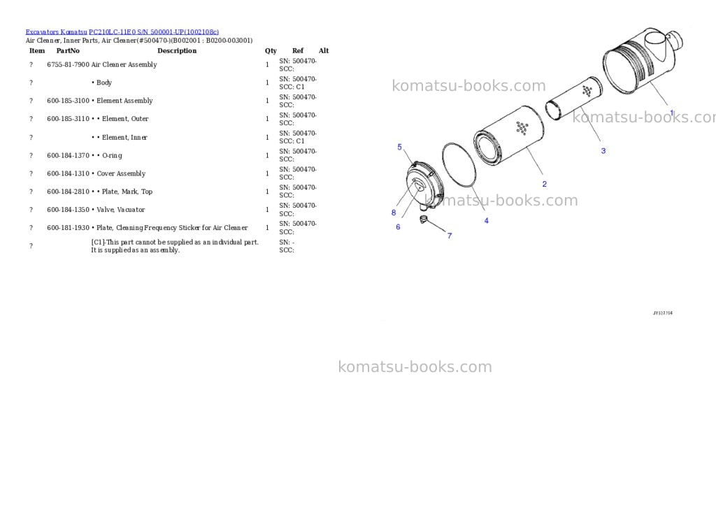 Komatsu PC210LC-11E0 S/N 500001-UP Parts catalog cover Komatsu PC210LC-11E0 S/N 500001-UP Parts catalog cover