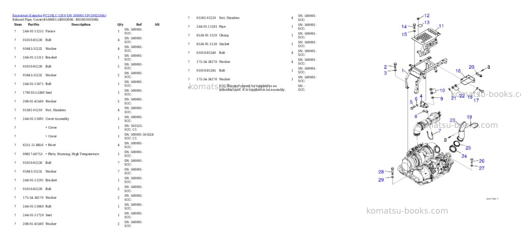 Komatsu PC210LC-11E0 S/N 500001-UP Parts catalog cover Page 10 Komatsu PC210LC-11E0 S/N 500001-UP Parts catalog cover Page 10