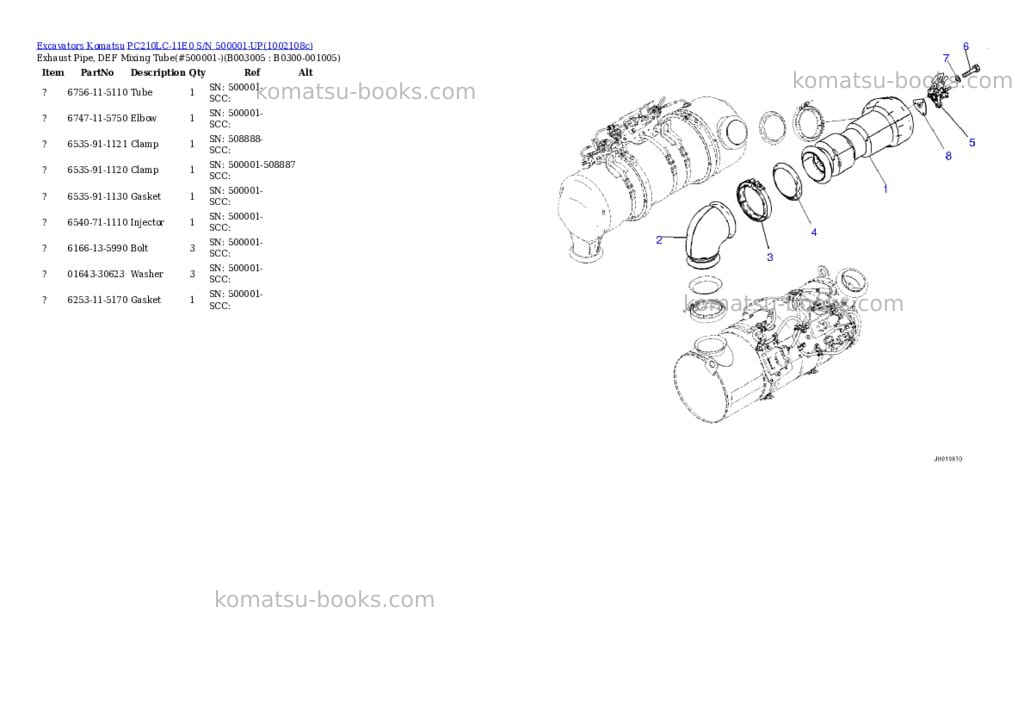 Komatsu PC210LC-11E0 S/N 500001-UP Parts catalog cover Page 9 Komatsu PC210LC-11E0 S/N 500001-UP Parts catalog cover Page 9