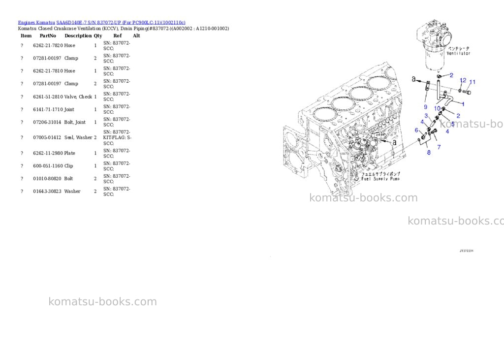 Komatsu SAA6D140E-7 S/N 837072-UP (For PC900LC-11) Parts catalog cover Page 2