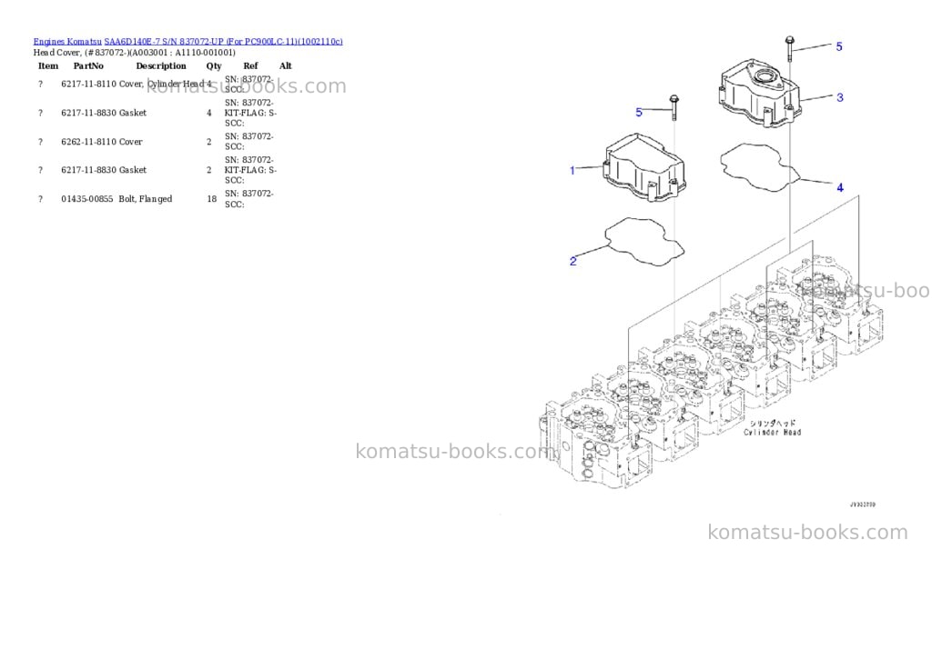 Komatsu SAA6D140E-7 S/N 837072-UP (For PC900LC-11) Parts catalog cover Page 5