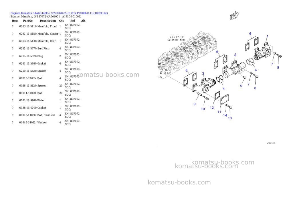 Komatsu SAA6D140E-7 S/N 837072-UP (For PC900LC-11) Parts catalog cover Page 8