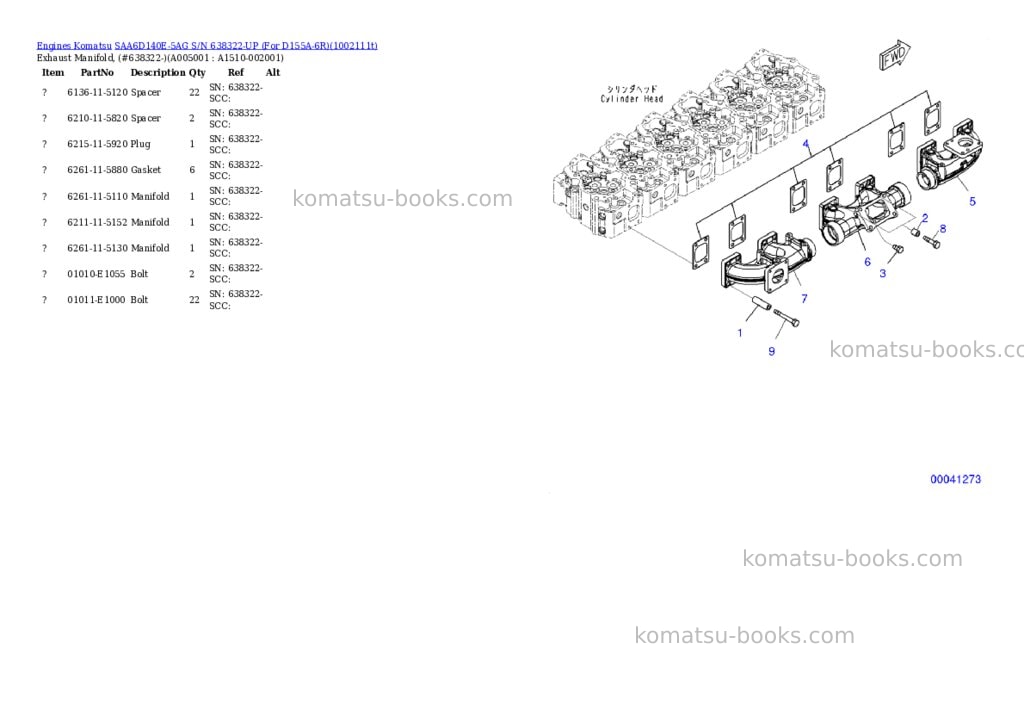 Komatsu SAA6D140E-5AG S/N 638322-UP (For D155A-6R) Parts catalog cover Page 4 Komatsu SAA6D140E-5AG S/N 638322-UP (For D155A-6R) Parts catalog cover Page 4