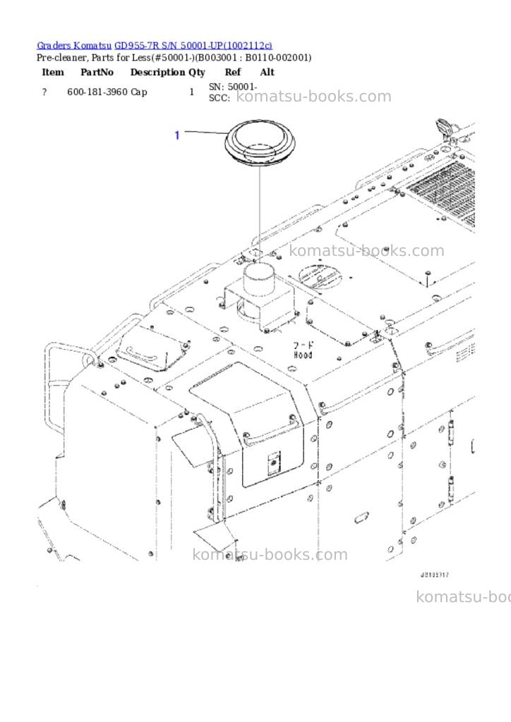 Komatsu GD955-7R S/N 50001-UP Parts catalog cover Page 8