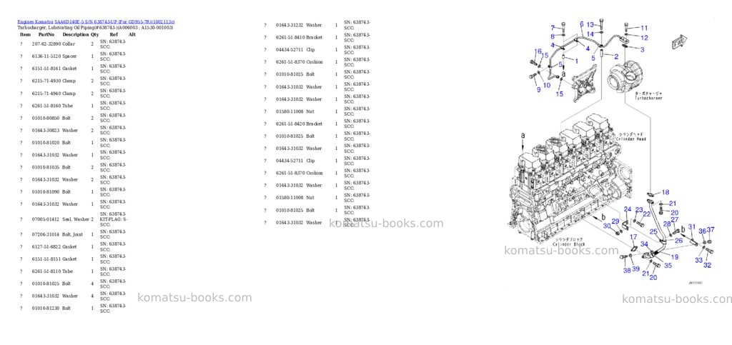 Komatsu SAA6D140E-5 S/N 638743-UP (For GD955-7R) Parts catalog cover