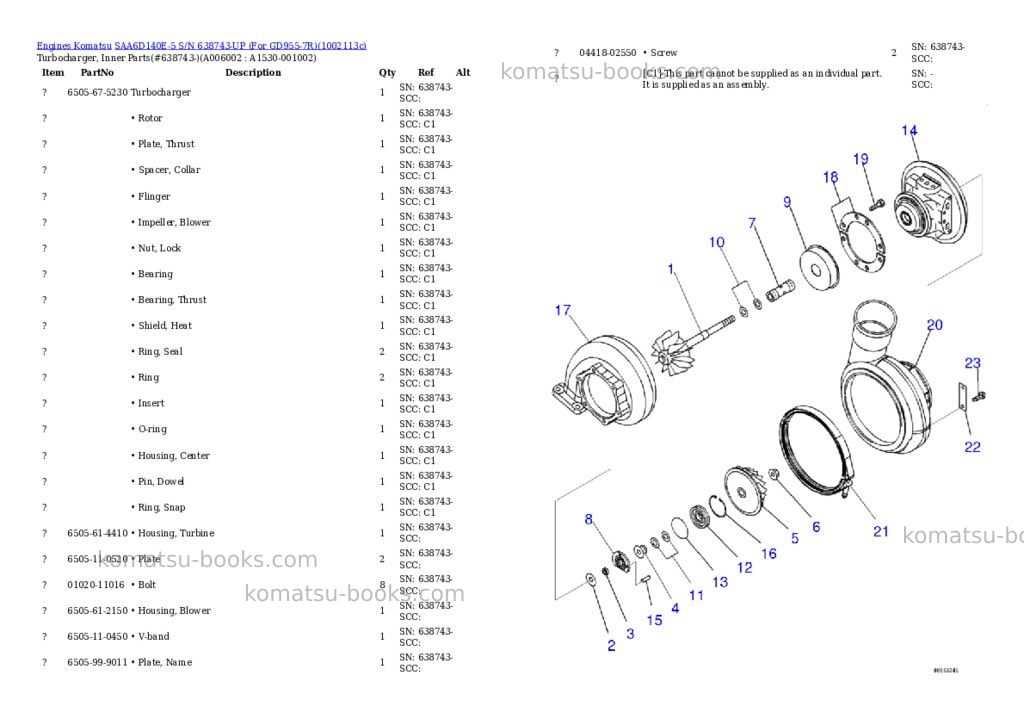 Komatsu SAA6D140E-5 S/N 638743-UP (For GD955-7R) Parts catalog cover Page 7