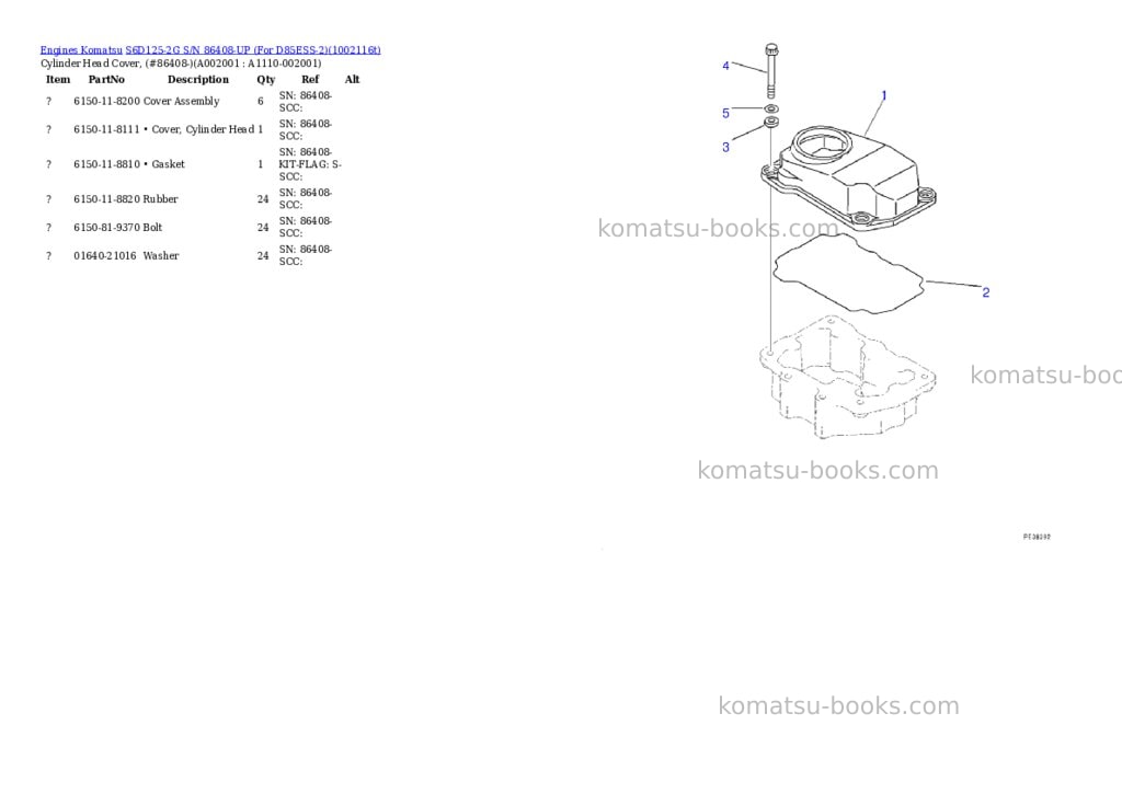 Komatsu S6D125-2G S/N 86408-UP (For D85ESS-2) Parts catalog cover Komatsu S6D125-2G S/N 86408-UP (For D85ESS-2) Parts catalog cover