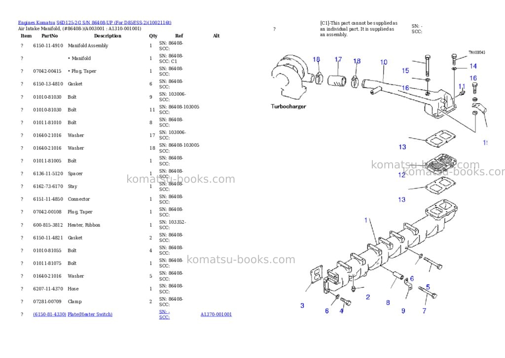 Komatsu S6D125-2G S/N 86408-UP (For D85ESS-2) Parts catalog cover Page 2 Komatsu S6D125-2G S/N 86408-UP (For D85ESS-2) Parts catalog cover Page 2